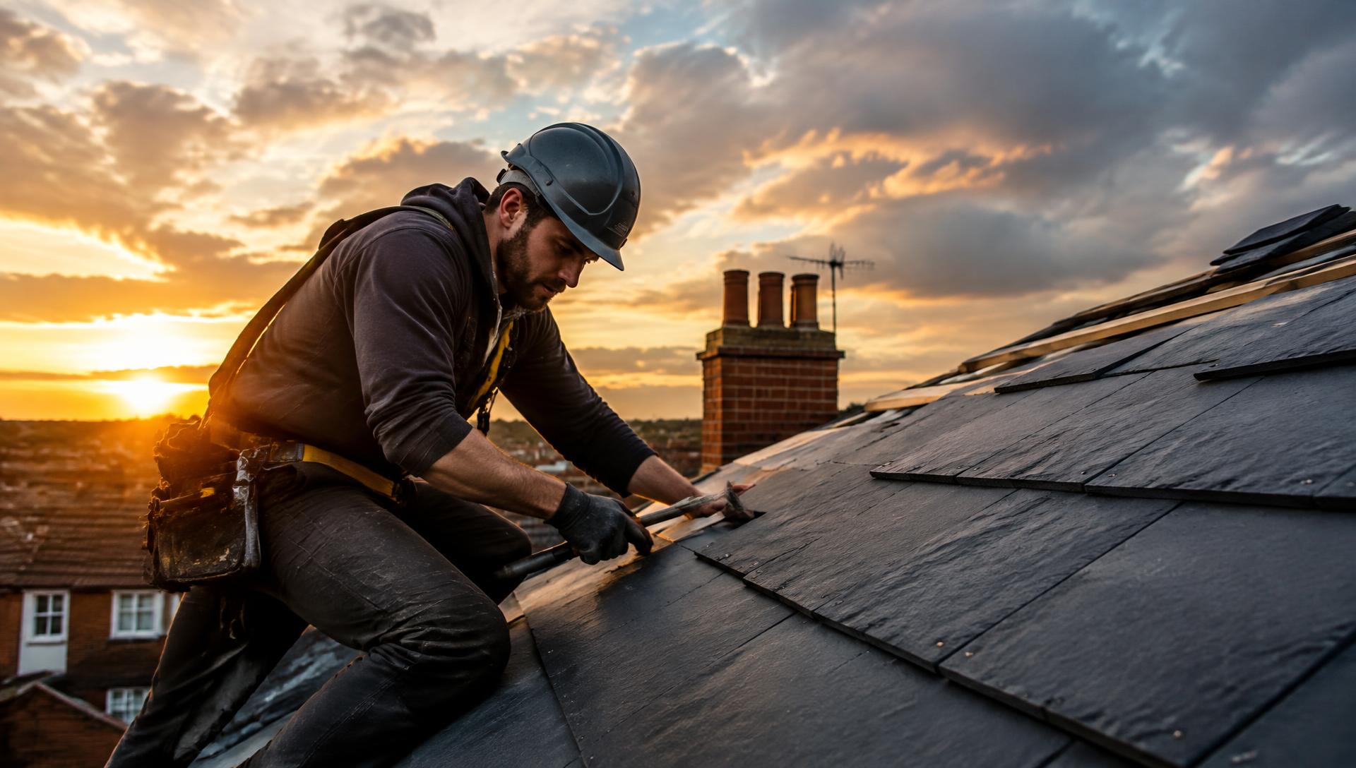 JQ Roofing roofer installing slate tiles